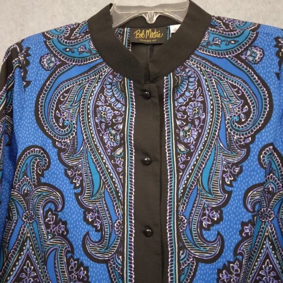 Bob Mackie | Paisley Print Button Front Shirt Blue Purple Teal | Size L - Picture 3 of 8